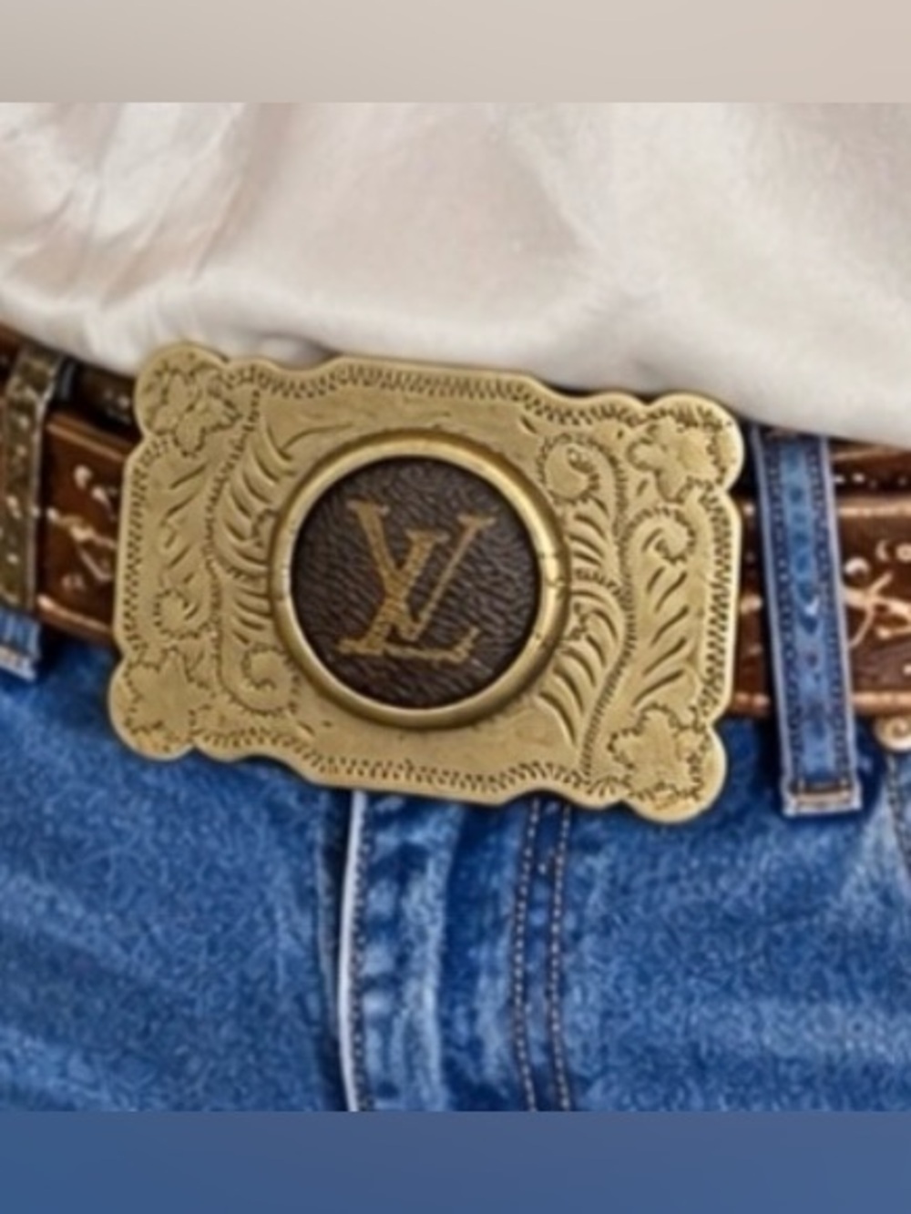 Boutique find upcycled LV gold belt buckle OS
